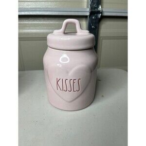 Rae Dunn KISSES Canister Pink Heart Ceramic Valentine Jar